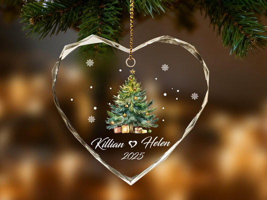 Personalized Christmas Tree Ornament,Custom Couple Names & Year Glass Snowflake Holiday Keepsake,Couple Names Christmas Ornament