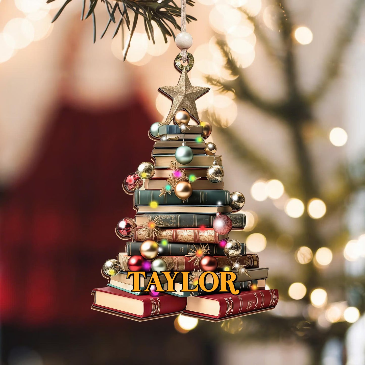 Personalized Book Stack Christmas Ornament - Custom Reader Gift