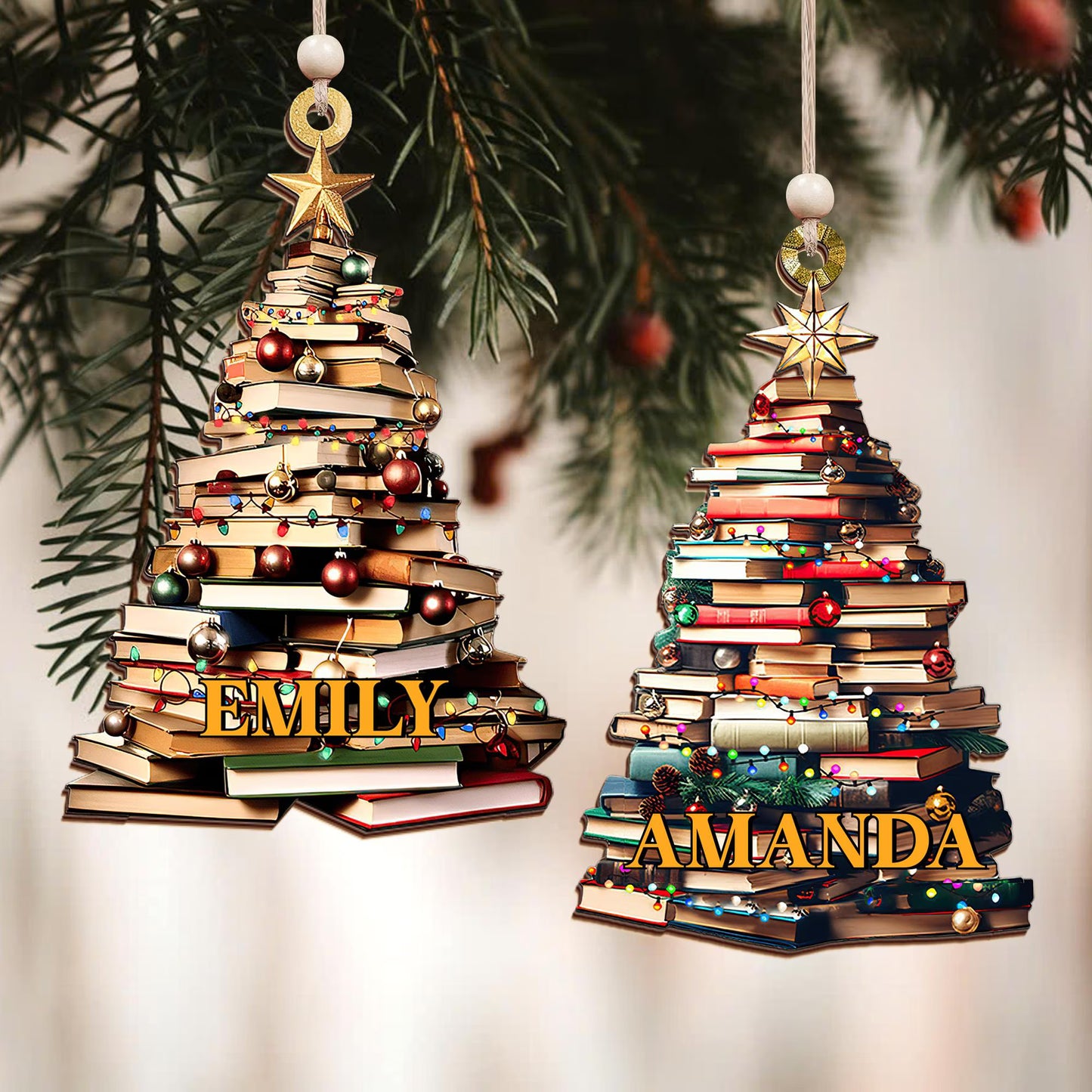 Personalized Book Stack Christmas Ornament - Custom Reader Gift