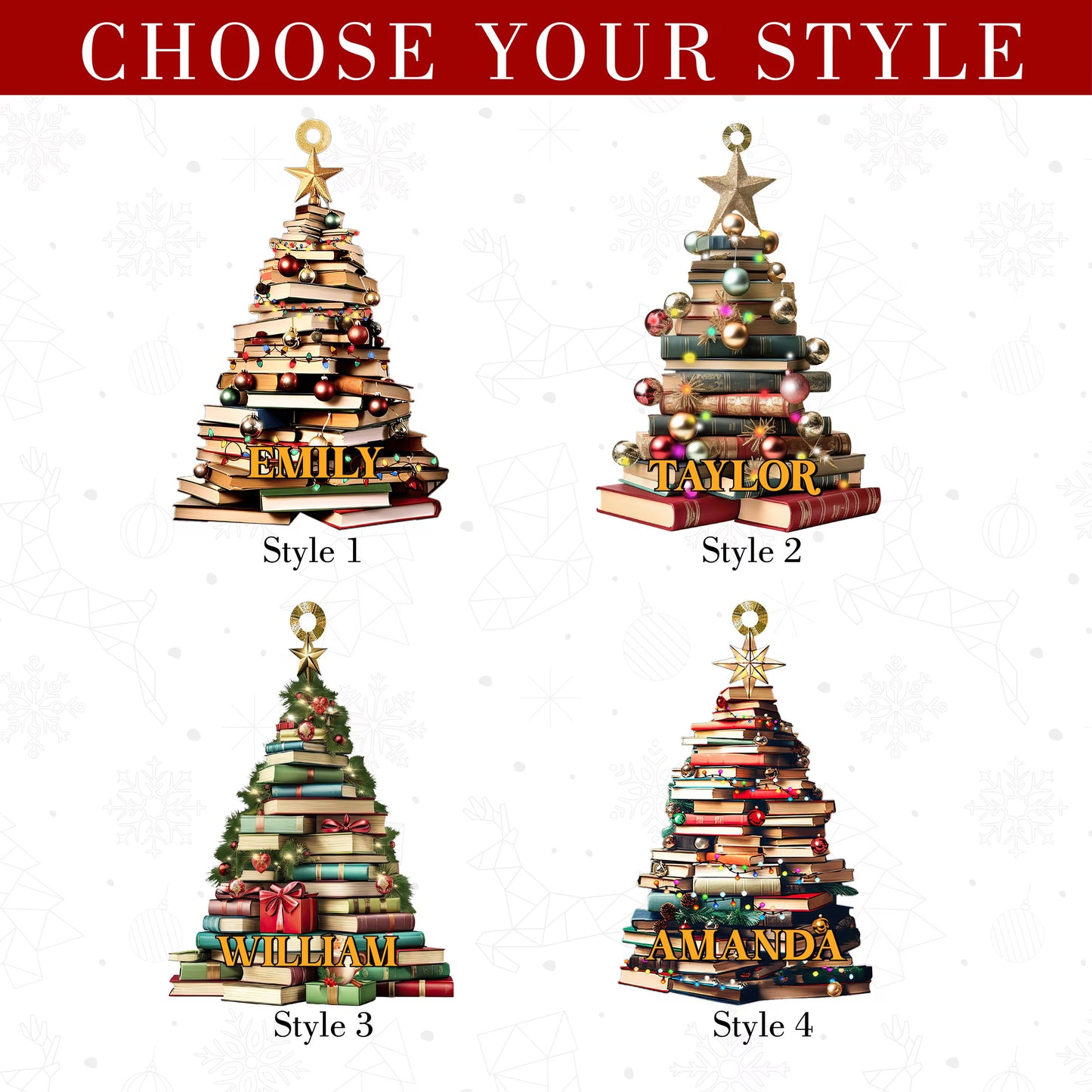 Personalized Book Stack Christmas Ornament - Custom Reader Gift