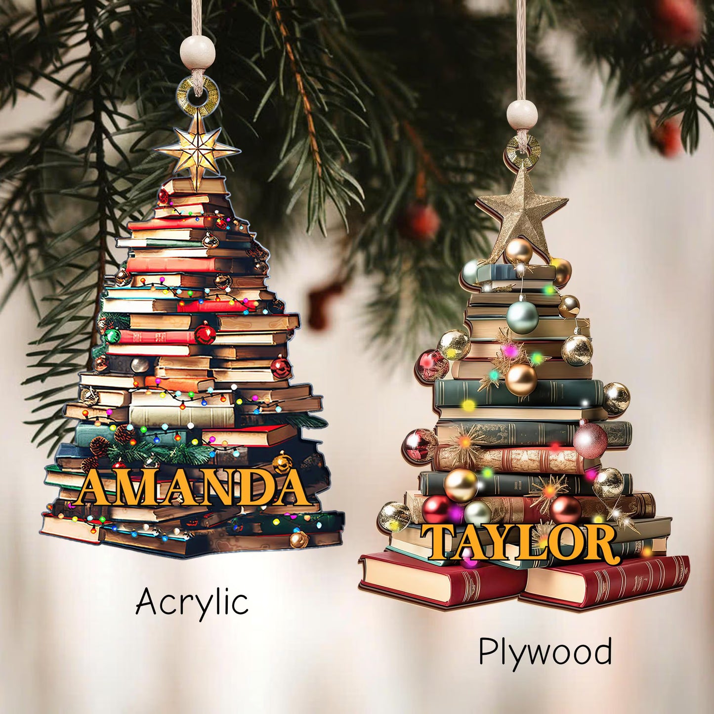 Personalized Book Stack Christmas Ornament - Custom Reader Gift